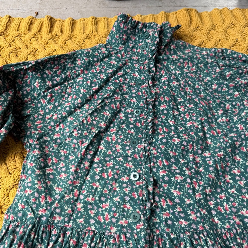 Vintage Laura Ashley Floral Maxi Dress Green Cotton Prairie Cottagecore 90s 10